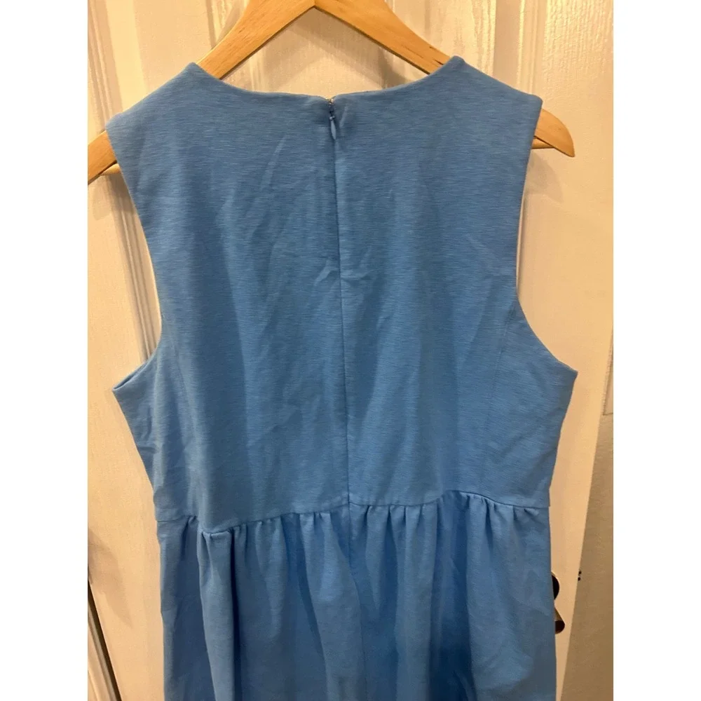 J.Crew Sleeveless Fit and Flare‎ Cotton Slub Dress Blue XL C0250